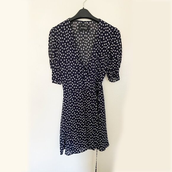 Reformation Navy & White Mini Wrap Dress (Medium) - Picture 2 of 4